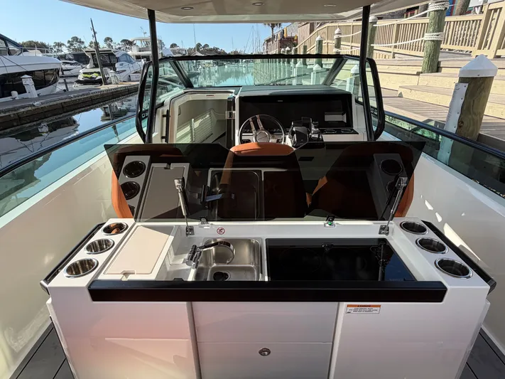  Yacht Photos Pics Interior view of Saxdor 320 GTO yacht, 2025 model, featuring modern amenities.