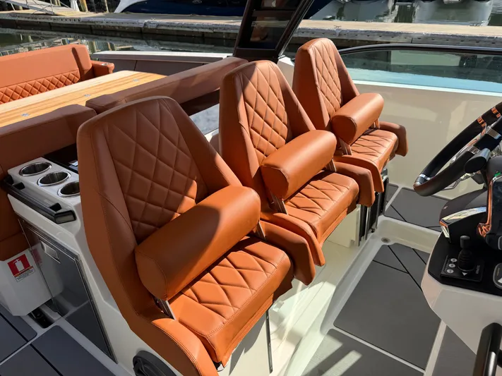  Yacht Photos Pics Luxurious leather seats in Saxdor 320 GTO boat, year 2025.