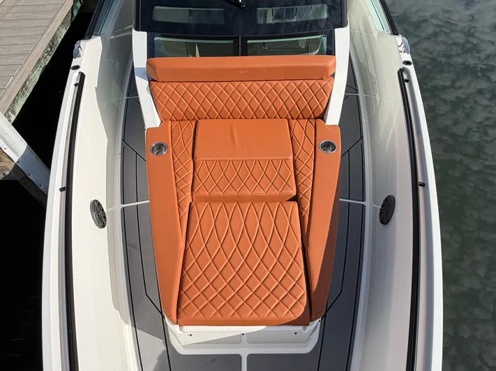  Yacht Photos Pics Luxurious leather seating on Saxdor 320 GTO boat, model year 2025.