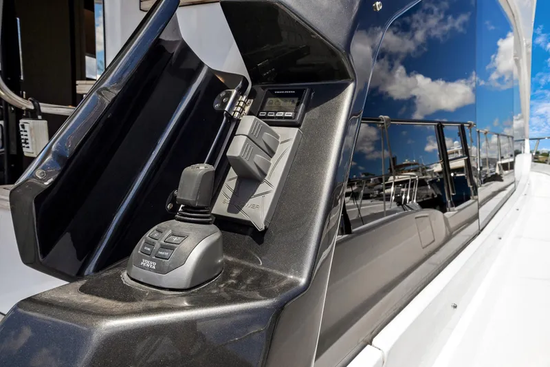 Guyal Yacht Photos Pics 2024 Azimut Fly 53 yacht control panel with joystick and sleek design.