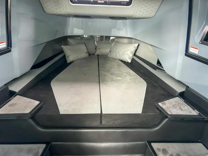  Yacht Photos Pics Interior cabin of 2024 BRABUS Shadow 1000 ST with modern design and comfortable bedding.