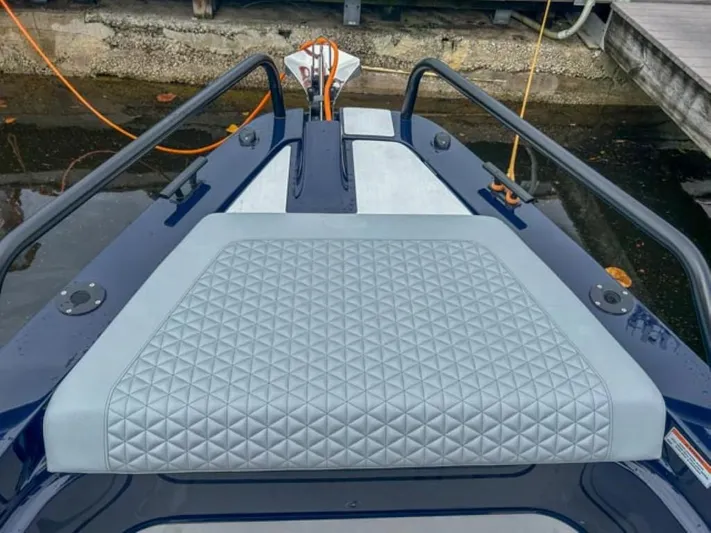  Yacht Photos Pics 2024 BRABUS Shadow 1000 ST boat with diamond-stitched seating at the bow.