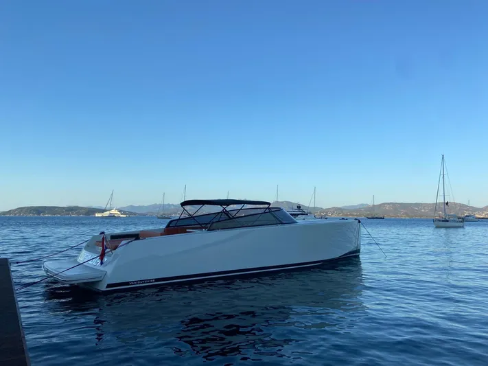  Yacht Photos Pics 2018 VanDutch 55 yacht on calm water with distant sailboats.