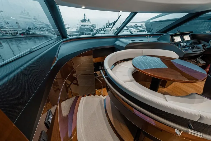  Yacht Photos Pics Luxurious interior of 2014 Princess S72 yacht with elegant seating and panoramic windows.