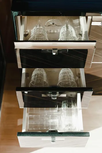  Yacht Photos Pics Drawers with glass holders on a 2014 Princess S72 yacht.