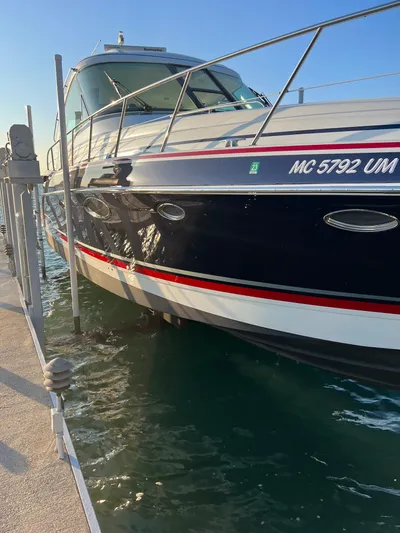 Our Seabatical Yacht Photos Pics 2014 Formula 45 Yacht docked, showcasing sleek design and elegant exterior.