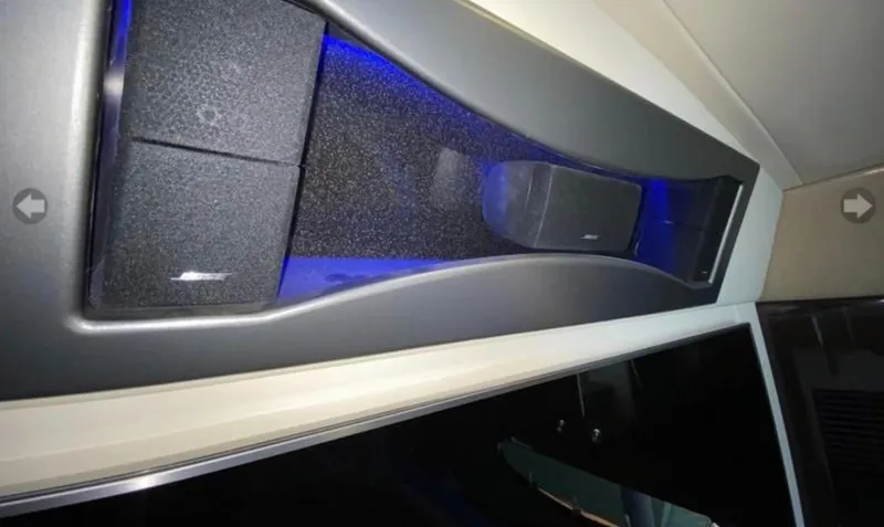 Our Seabatical Yacht Photos Pics Bose speaker system inside 2014 Formula 45 Yacht with blue ambient lighting.