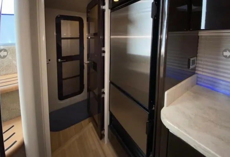 Our Seabatical Yacht Photos Pics Interior of 2014 Formula 45 Yacht featuring modern kitchen and sleek design.