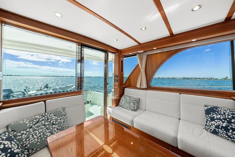 Balahula Yacht Photos Pics Luxurious interior of 2019 Sabre 45 Salon Express yacht with ocean view.