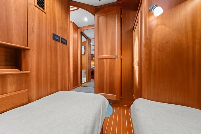 Balahula Yacht Photos Pics 2019 Sabre 45 Salon Express interior with twin beds and wooden finish.