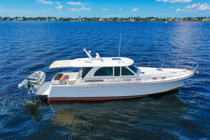 Balahula Yacht Photos Pics 2019 Sabre 45 Salon Express yacht cruising on open water under a clear blue sky.