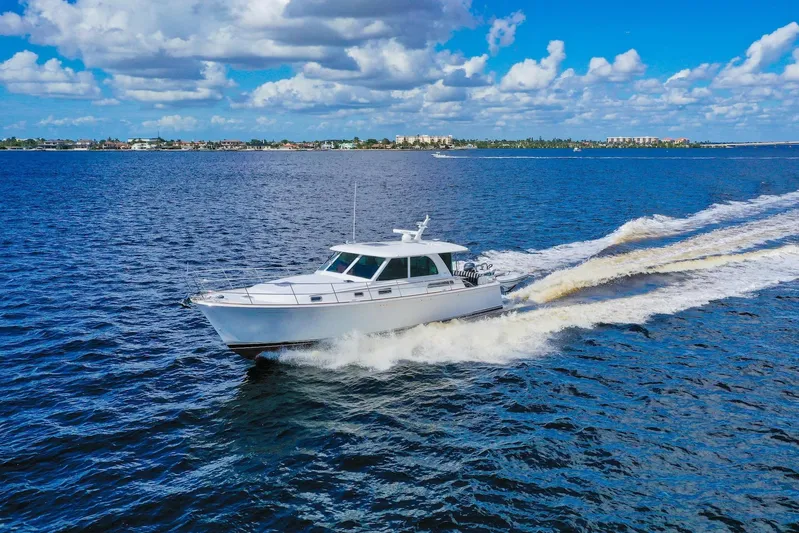Balahula Yacht Photos Pics 2019 Sabre 45 Salon Express cruising on open water under a blue sky.