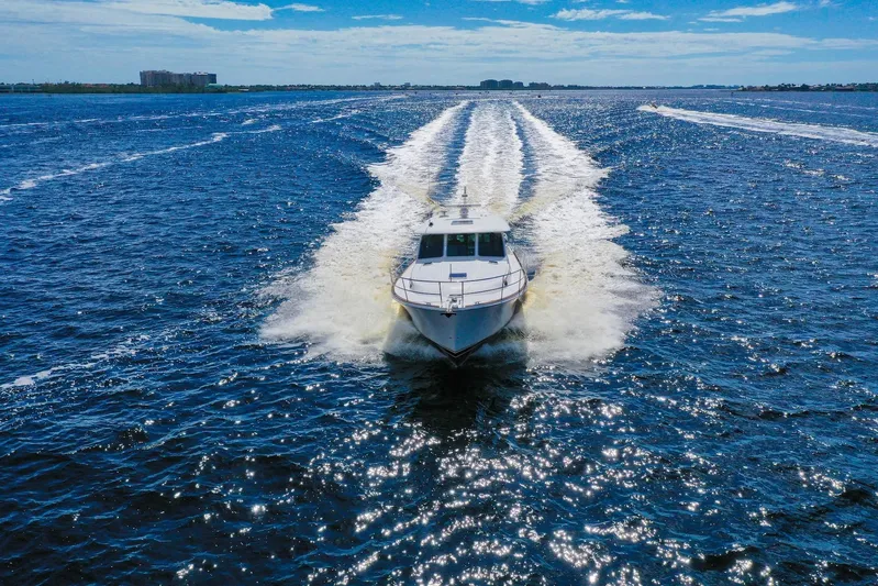 Balahula Yacht Photos Pics 2019 Sabre 45 Salon Express cruising on open water under a clear blue sky.