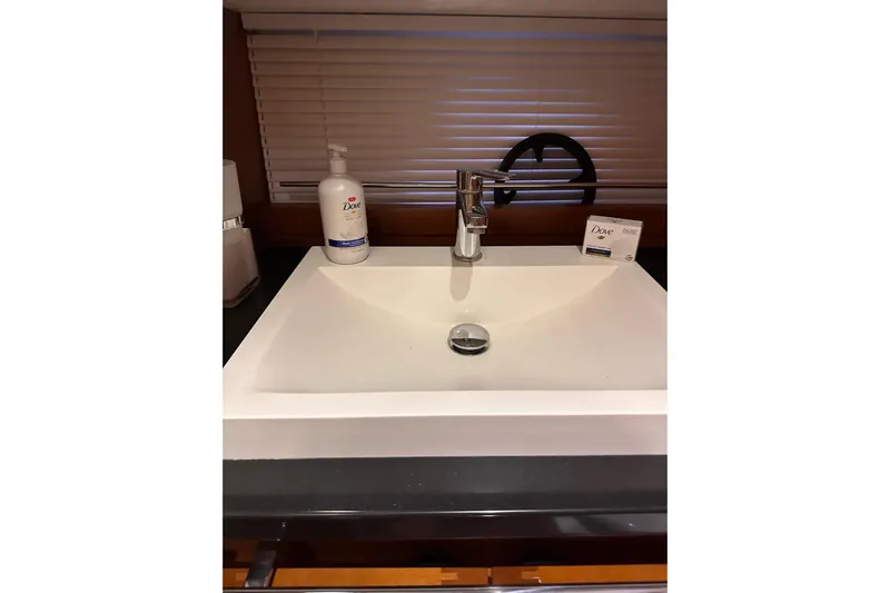 Dove Yacht Photos Pics Modern sink area on 2015 Beneteau Swift Trawler 50 with Dove products.