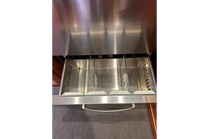 Dove Yacht Photos Pics Stainless steel drawer in 2015 Beneteau Swift Trawler 50 yacht interior.