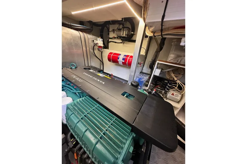 Dove Yacht Photos Pics Engine room of 2015 Beneteau Swift Trawler 50 with Volvo Penta engine.