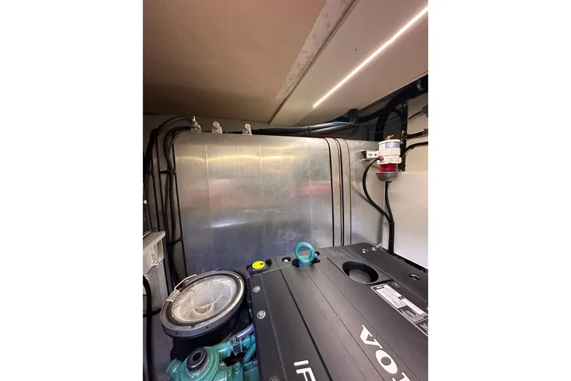 Dove Yacht Photos Pics Engine room of 2015 Beneteau Swift Trawler 50 with Volvo components.