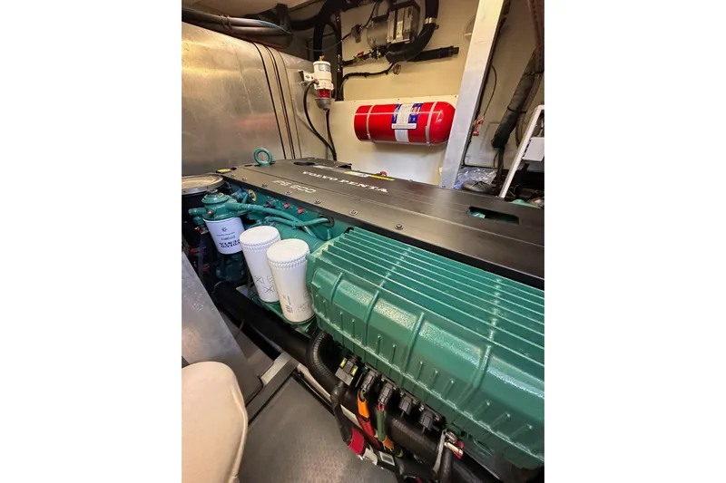 Dove Yacht Photos Pics Engine room of 2015 Beneteau Swift Trawler 50 with Volvo Penta engine.