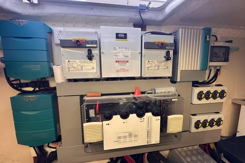 Dove Yacht Photos Pics Electrical control panel in a 2015 Beneteau Swift Trawler 50 yacht.