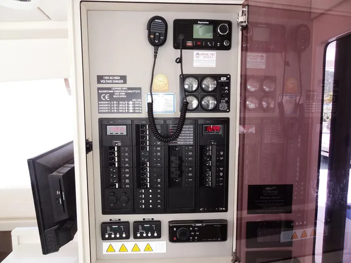 Livitup Yacht Photos Pics Electrical control panel on a 2017 Leopard 43 Powercat yacht.