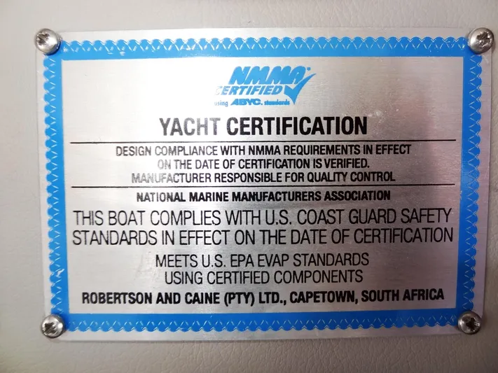 Livitup Yacht Photos Pics Yacht certification plaque for 2017 Leopard 43 Powercat by Robertson and Caine.