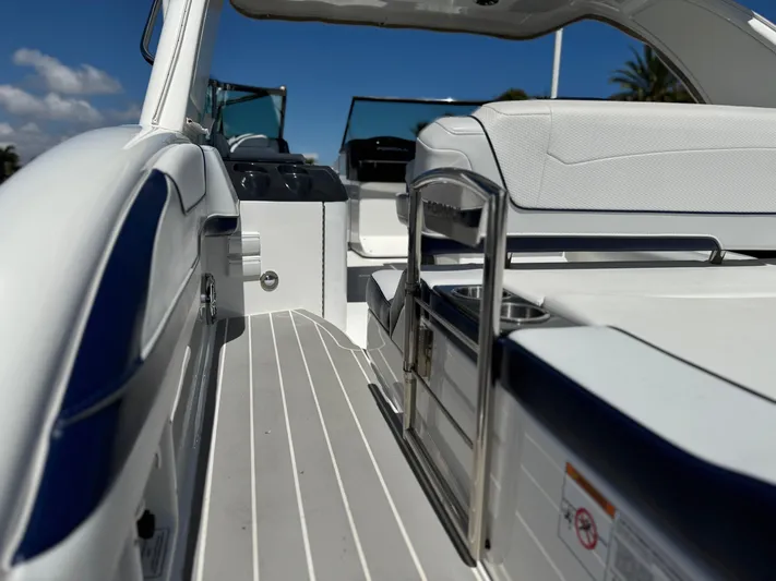 Uncorked Yacht Photos Pics 2023 Formula 350 Crossover Bowrider interior with sleek seating and modern design.
