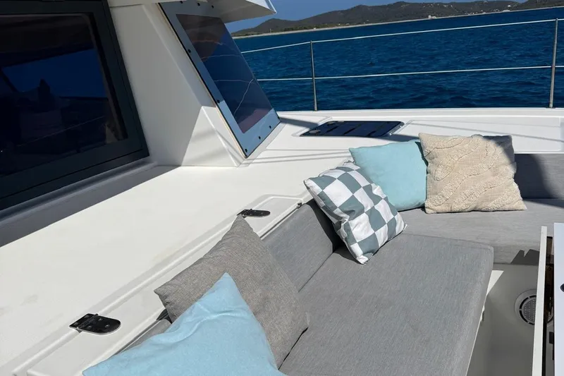 Amura Yacht Photos Pics Luxurious seating area on a 2021 Bali 5.4 Open Space yacht with ocean view.