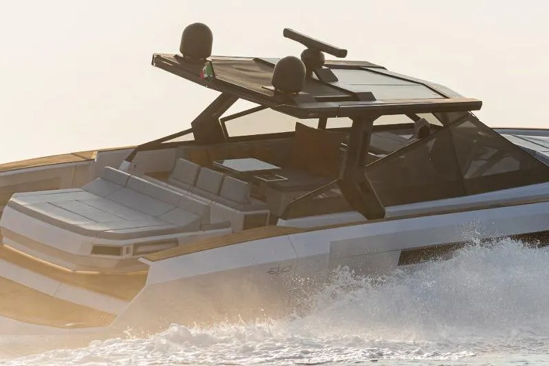  Yacht Photos Pics 2026 Evo Yachts R6 cruising on water, showcasing sleek design and luxury features.