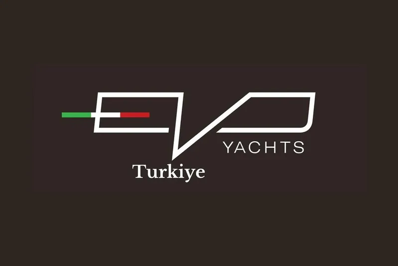  Yacht Photos Pics Logo of Evo Yachts with "Turkiye" text, featuring Italian flag colors, 2026 model R6.