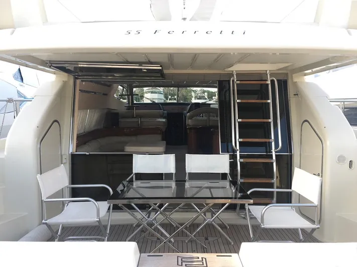 Ferretti 55 Yacht Photos Pics 1998 Ferretti Yachts FERRETTI 55 interior with seating and table setup.