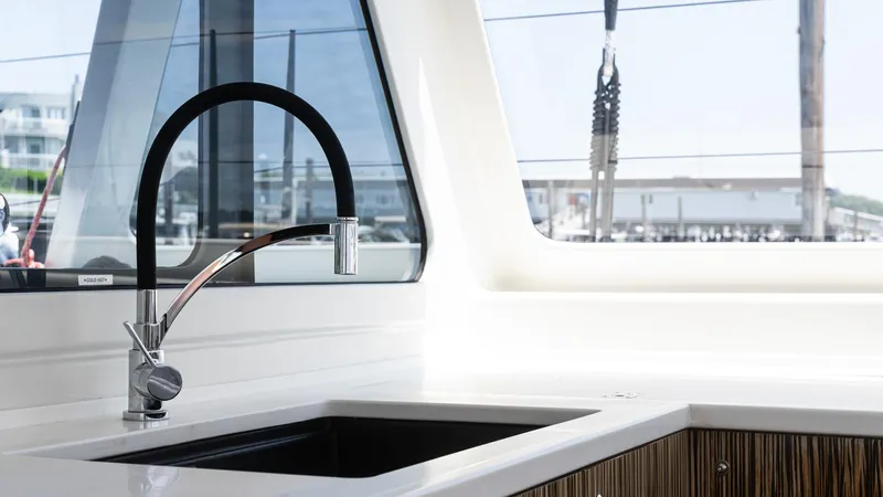 Nohea Yacht Photos Pics Luxury yacht kitchen sink on Custom Current Marine 46, 2022 model.
