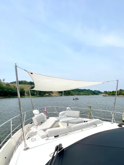 Boatjunkie Yacht Photos Pics Bow Area Seating w/ Sun Awning