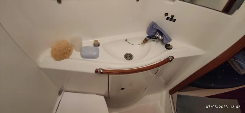  Yacht Photos Pics Bathroom sink area on a 2006 Beneteau Oceanis Clipper 393 yacht.