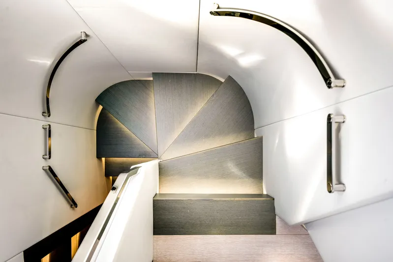  Yacht Photos Pics Spiral staircase in Azimut S7 yacht, 2022 model.