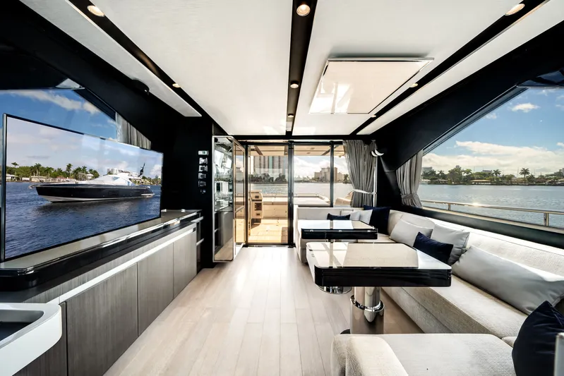  Yacht Photos Pics Luxurious interior of Azimut S7 yacht, 2022 model.