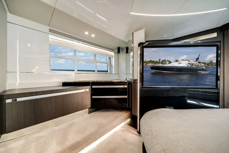  Yacht Photos Pics Luxurious interior of Azimut S7 yacht, model year 2022.