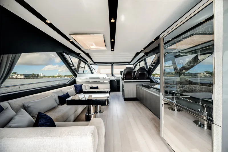  Yacht Photos Pics Luxurious interior of Azimut S7 yacht, model year 2022.