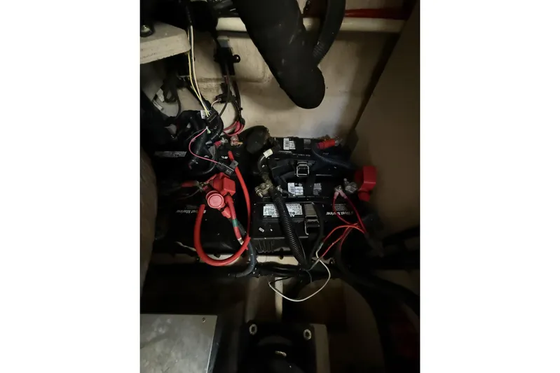 Yacht Photos Pics Engine compartment of 2015 Sea Ray 370 Venture with visible wiring and components.