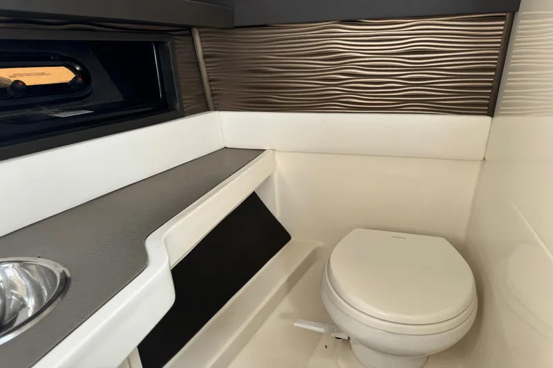  Yacht Photos Pics 2019 Sea Ray 310 SLX boat interior with modern bathroom design.