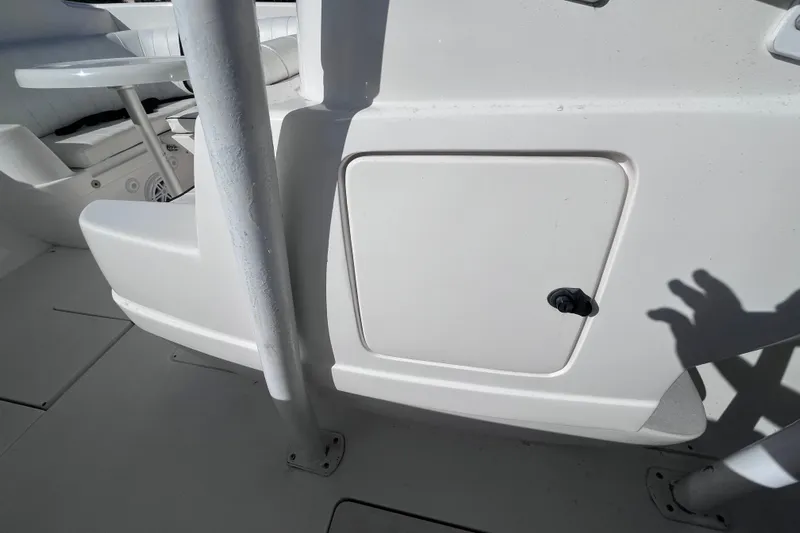  Yacht Photos Pics 2008 Intrepid 370 Cuddy interior with storage compartment and seating area.