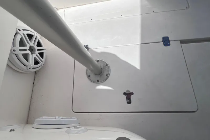  Yacht Photos Pics 2008 Intrepid 370 Cuddy deck with speaker and hatch details.