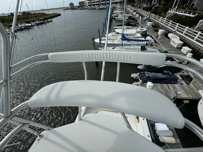 Land Ho Yacht Photos Pics View from Cabo 40 Express 2007 boat overlooking marina with multiple docked vessels.