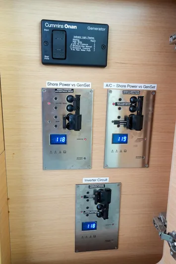 Bleu Lagoon Yacht Photos Pics Electrical control panel on a 2012 Lagoon 421 yacht with Cummins Onan generator.