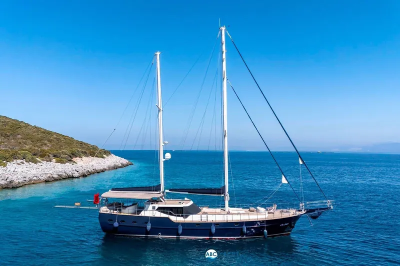 Cİca Sultan Yacht Photos Pics Sailing yacht Ark Yat 24M, 2014 model, anchored in clear blue waters.