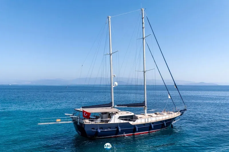 Cİca Sultan Yacht Photos Pics Sailing yacht Ark Yat 24M, 2014 model, anchored in clear blue sea.