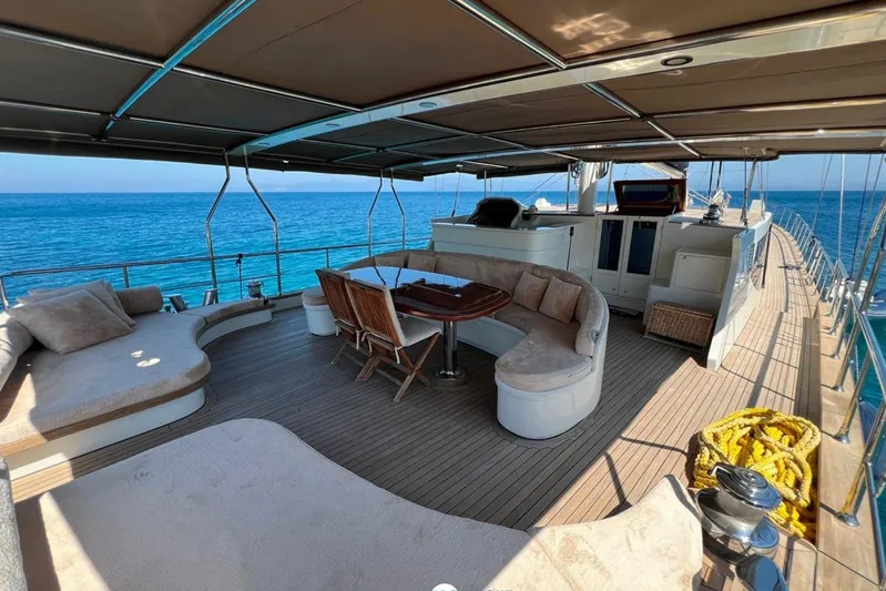 Cİca Sultan Yacht Photos Pics Luxurious 2014 Ark Yat 24M yacht deck with seating, ocean view, and shaded canopy.