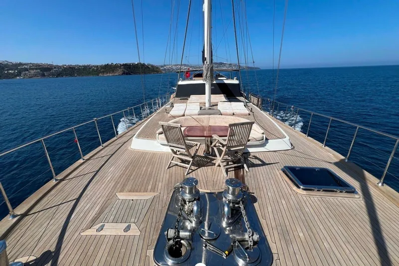 Cİca Sultan Yacht Photos Pics Luxurious 2014 Ark Yat 24M yacht deck with seating, cruising on calm blue waters.