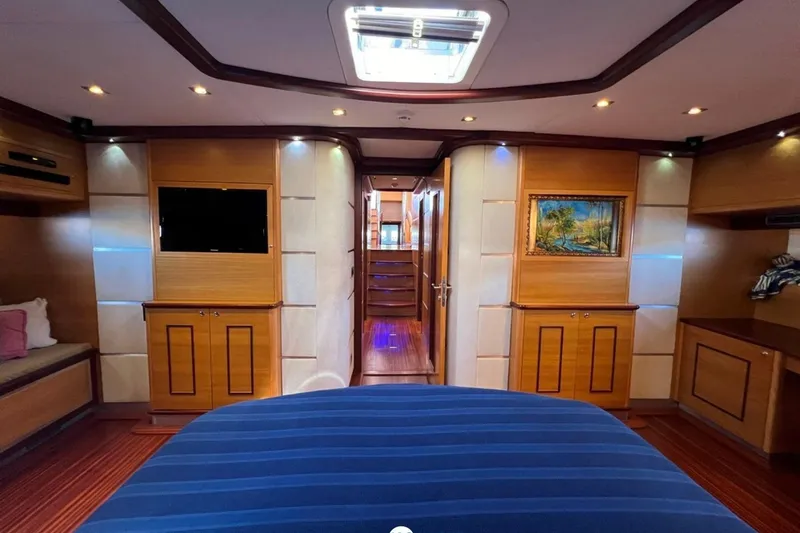 Cİca Sultan Yacht Photos Pics Luxurious interior of 2014 Ark Yat 24M yacht with wood paneling and modern amenities.