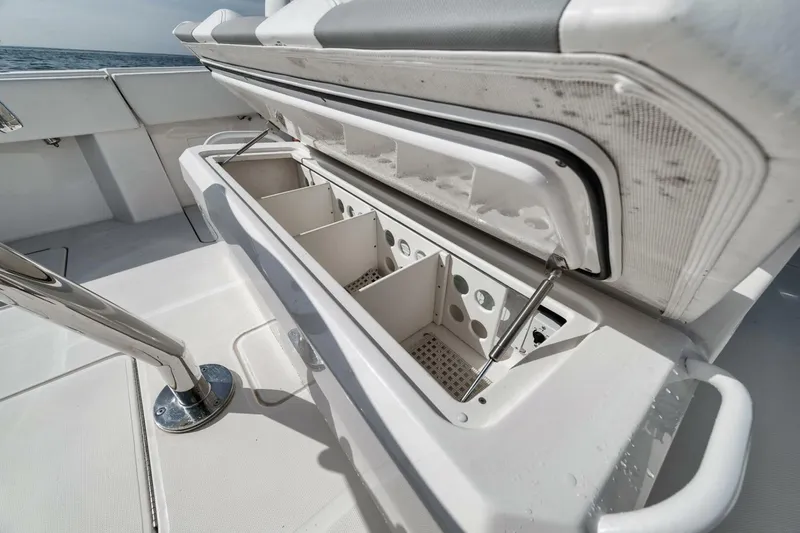 Good Times Yacht Photos Pics Open storage compartment on 2020 Invincible 42' Open Fisherman boat.