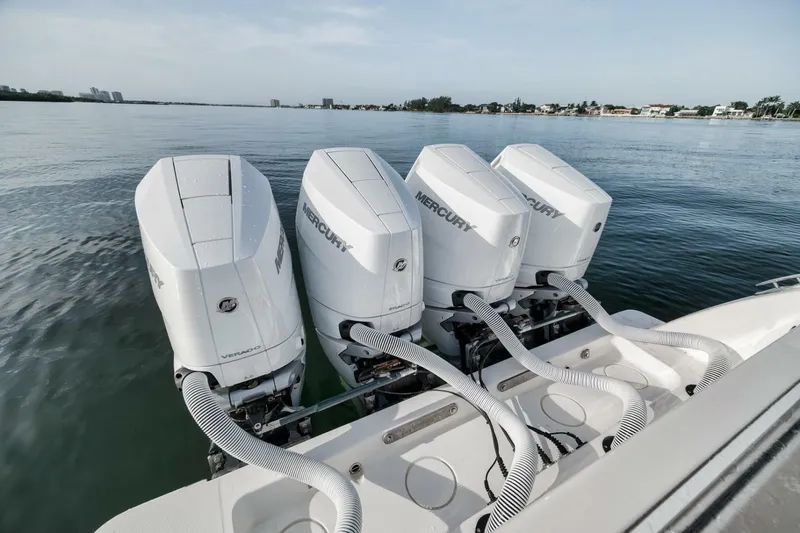 Good Times Yacht Photos Pics Four Mercury outboard engines on a 2020 Invincible 42' open fisherman boat.